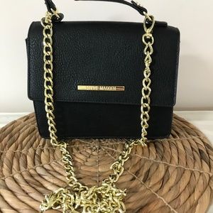 Steve Madden Black leather and gold chain purse